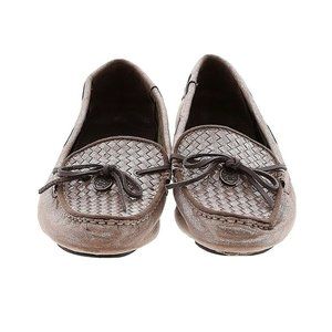 Etienne Aigner Cream Metallic Bow Woven‎ Driving Loafers Flats Gold Sz 9